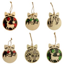 Lot de 6 assortiments de déco de Noël en bois