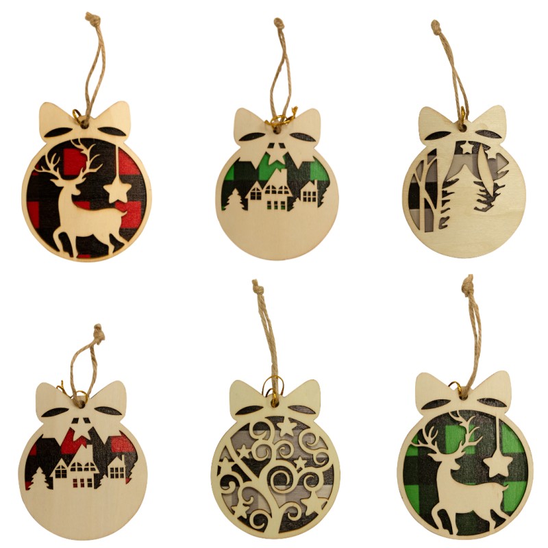 Lot de 6 assortiments de déco de Noël en bois